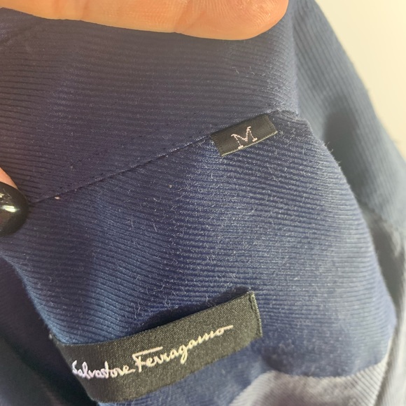 Mens Salvatore Ferragamo Embroidered Logo Long Sleeve Button Shirt M Navy Blue - Picture 5 of 6